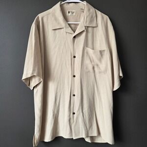 Vintage Silk Circa 1969 Mens Large 100% Silk Shirt Cream Textured Button Down